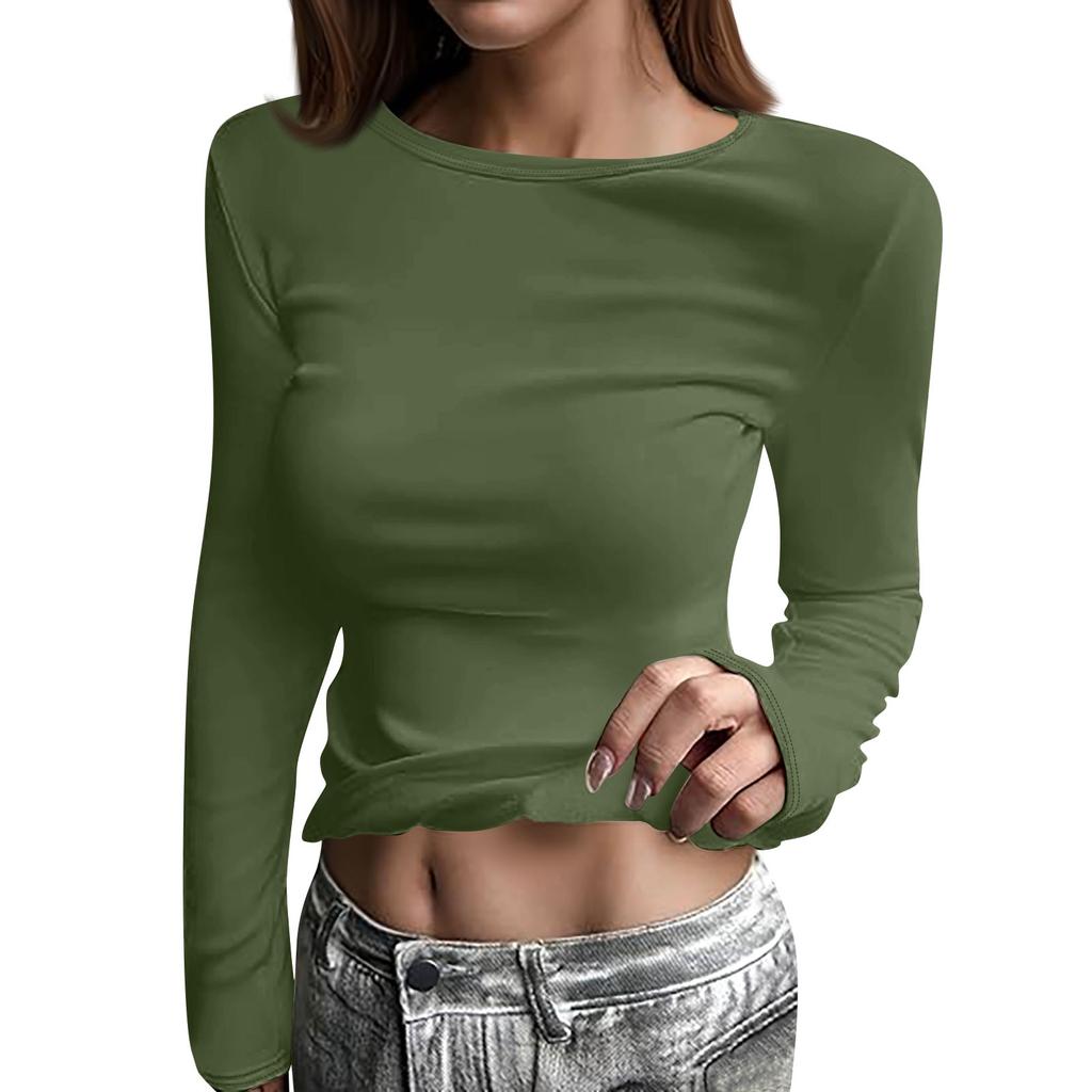 Женская осенне-зимняя футболка с зауженным низом, модный повседневный однотонный свитер с V-образным вырезом и длинными рукавами