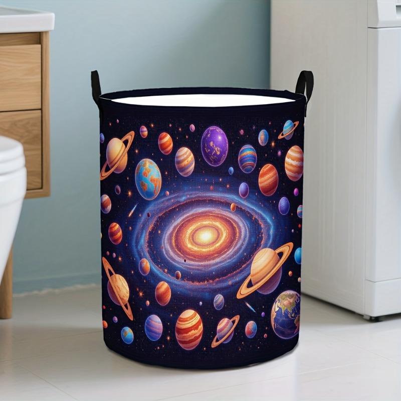 1pc Laundry Basket, Solar System Planet Print "Astronomy Themed Storage Basket" - Foldable Storage Basket with Handle, Polyester Material, Ideal for O