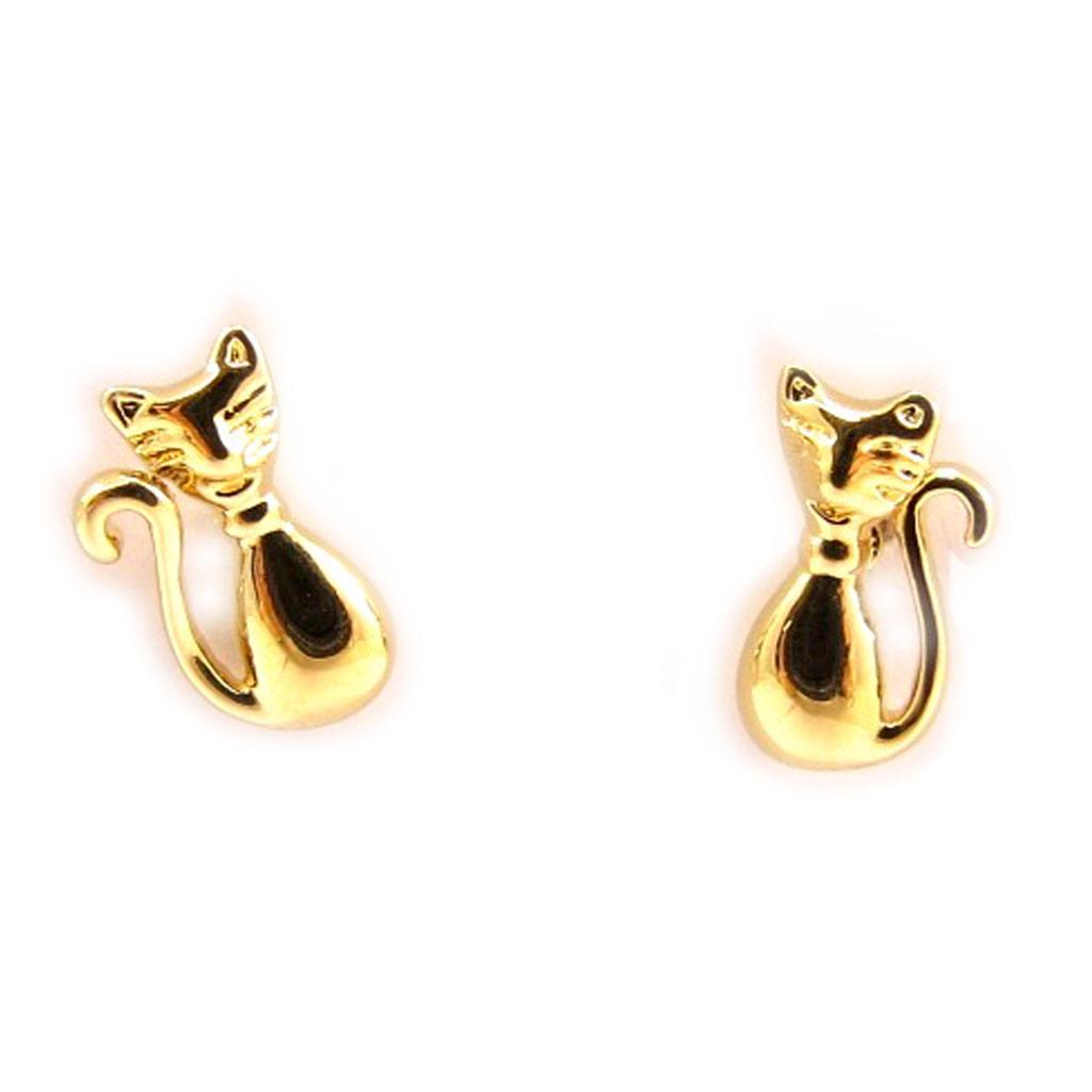 Les Trésors De Lily [L4303] - Позолоченные серьги «Кошки» - 10x5 мм