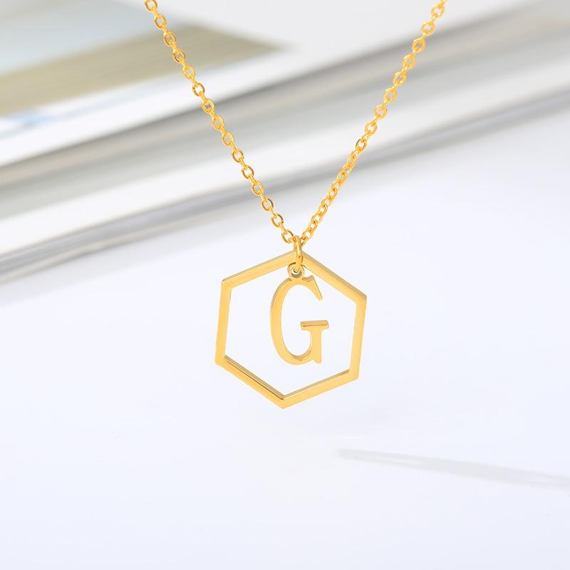 Simple and Stylish English Alphabet Small Fresh K Gold Titanium Steel Necklace Women's Accessories Geometric Collarbone Chain
