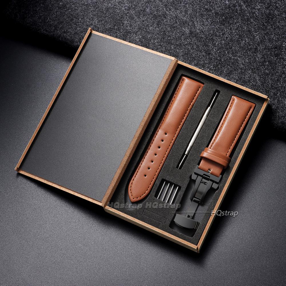 Кожаный ремешок для часов из ПУ 14/16/18/20/22/24 мм Ремешки с коробкой Браслет из нержавеющей стали с бабочкой Черный Коричневый Наручный ремешок