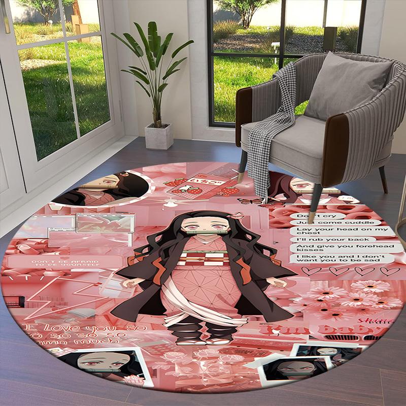 Demon Slayer Round Area Rug Carpet Rug For Living Room Bedroom Sofa Playroom Decor Nonslip Floor Mat