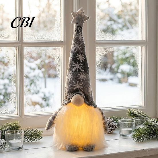 Durable Christmas Plush Doll Lighted Gnome Decoration, Small Swedish Doll, Winter Light Warm Holiday Ornament Up Elf for Xmas Party Home Office Table