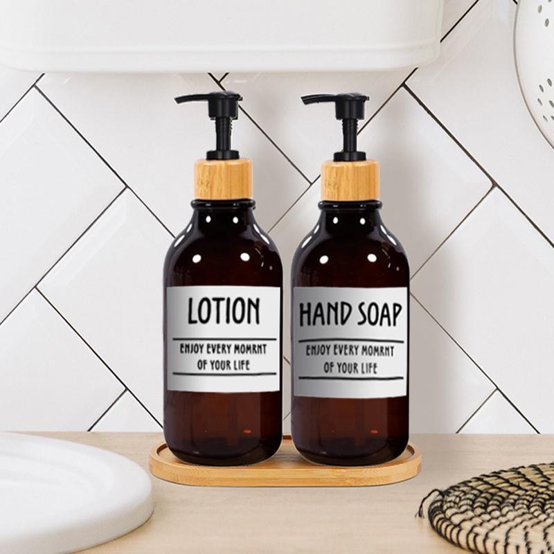 Дозатор для мыла на 500 мл, бамбуковый насос и лоток для мыла, набор дозаторов для мыла, дозатор мыла для рук, дозатор лосьона с 6 этикетками