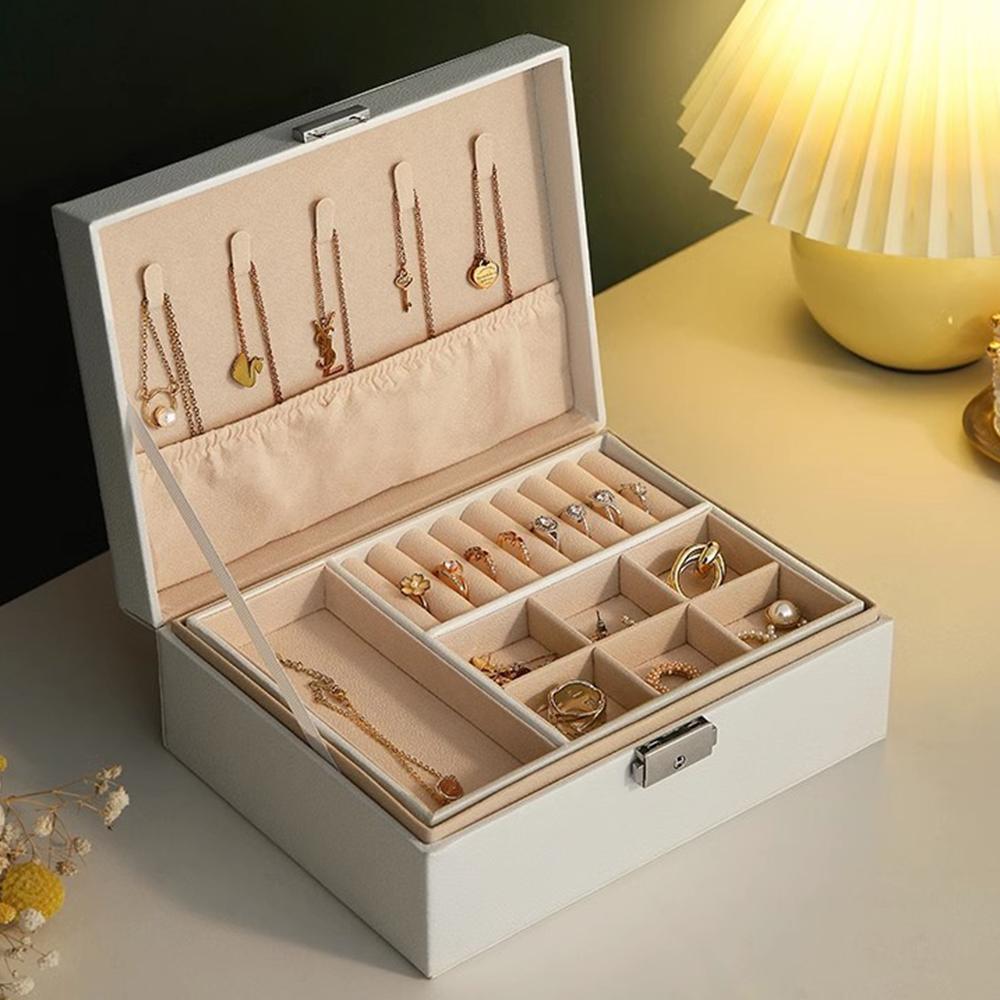 1 шт. Двухслойная коробка для хранения ювелирных изделий с замком для серег, ожерелий и других аксессуаров, органайзер.