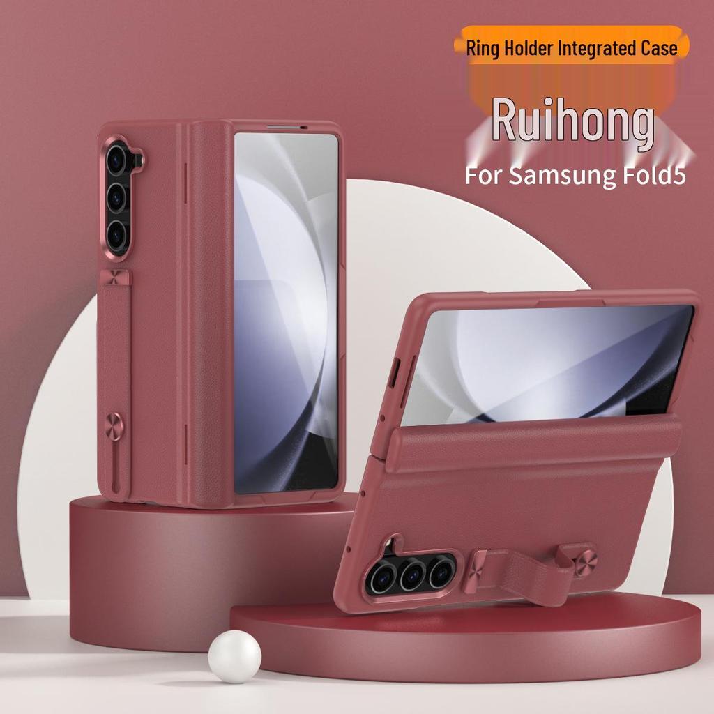 Чехол Samsung Fold6 с подставкой: Защитный корпус из поликарбоната, Встроенная кожа, Ремешок на запястье