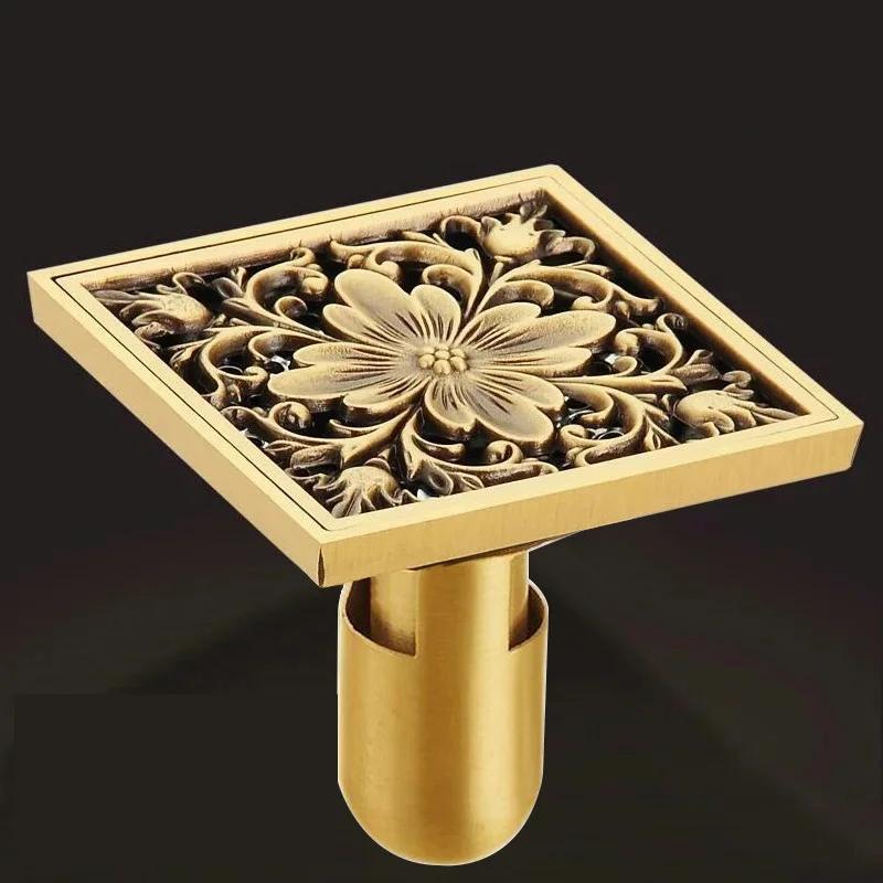 Euro Square Floor Drains Antique Brass Shower Hardware Bathroom Accessories Floor Drain Deodorant Floor Drain Strainer Cover