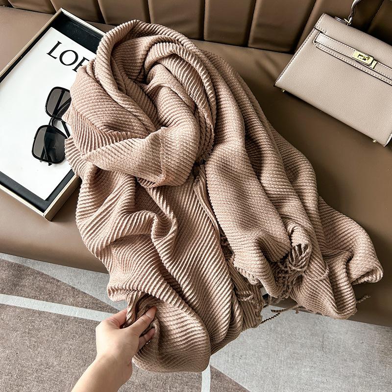 Scarf Women'S Winter Maillard Premium Korean Crumpled Solid Color Cashmere Casual Shawl Dual Use