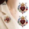 Religious Jewelry 1/2Pcs Radiant Sacred Heart Floral Faux Gemstone Brooch, Christian Pin for Women, Vintage Style Symbol Pin, Coat Dress Scarf,