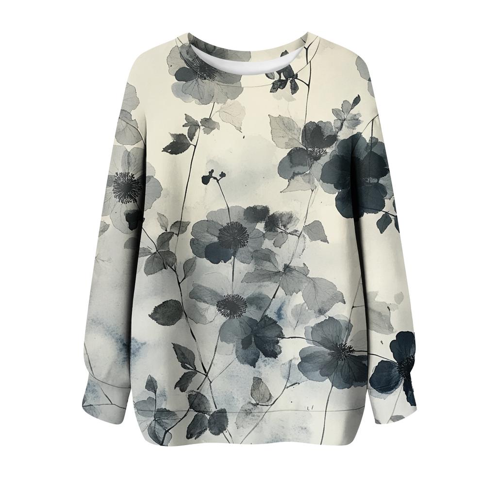 Женская футболка с цветочным принтом, круглым вырезом и длинными рукавами, свитшот