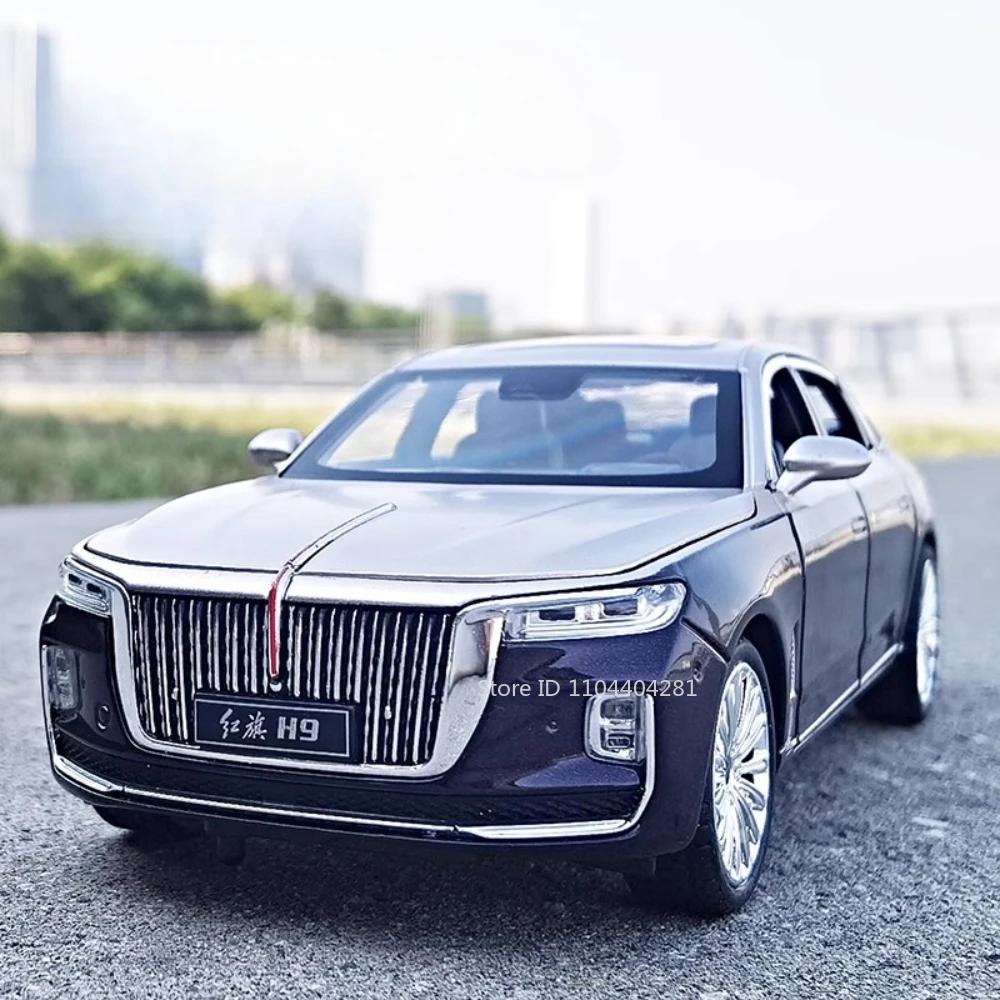 1:24 HONGQI H9 L5 Модель из сплава Литая под давлением игрушечная машинка Звук Свет Оттягивание Двери открываются Переднее колесо поворачивается Транспортное средство Коллекционный орнамент