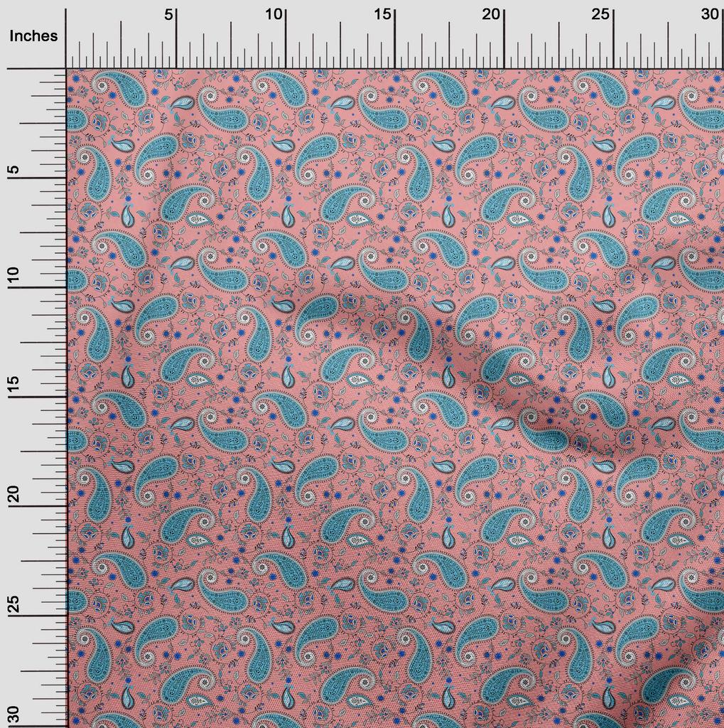 oneOone Cotton Flex Light Blue Fabric Paisleys Dress Material Fabric Print Fabric By The Yard 40 Inch