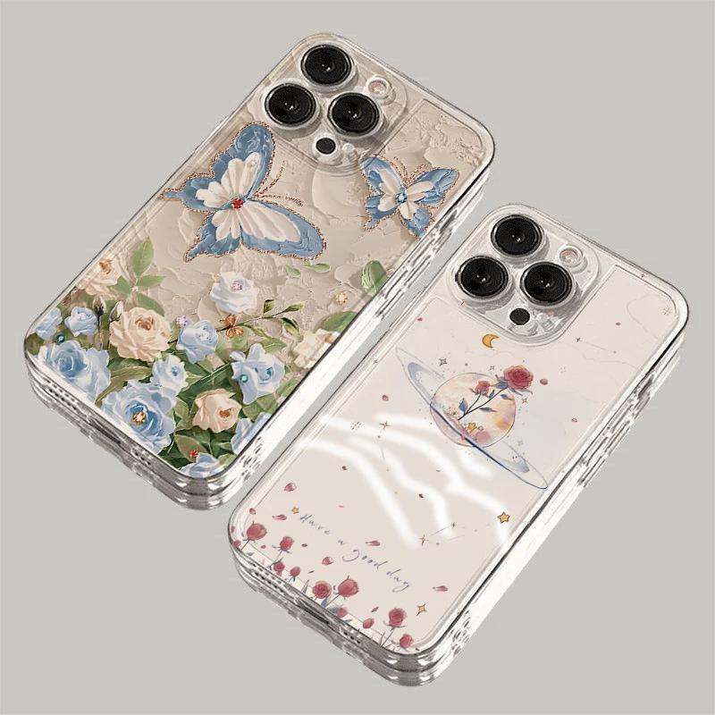 Vintage Butterfly & Floral Protective Phone Case For iPhone 17 Air 16 16e 15 13 12 11 Pro Max Anti-Scratch Slim Fit Funda Cover
