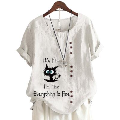 Модная женская хлопковая футболка с цветочным принтом и пуговицами