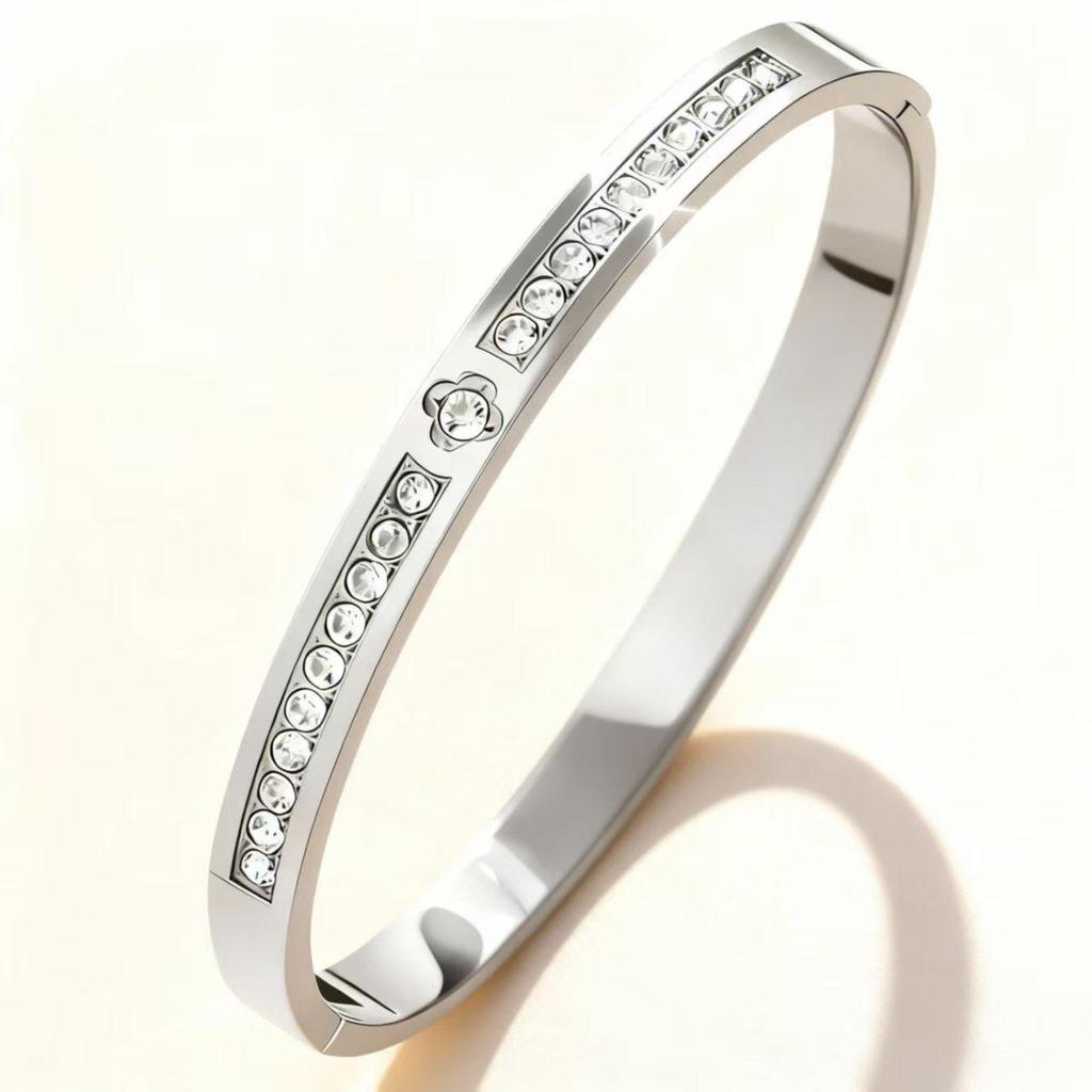 Elegant Roman Numeral Intertwined Titanium Steel Bracelet for Women - Diamond Inlaid, Double Layer, Colorfast Jewelry