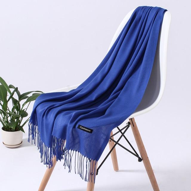 Women Solid Scarf Cashmere Feeling Pashmina Shawls Tassel Hijab Head Wraps Femme Thin Spring Winter Scarves Foulard Bufanda