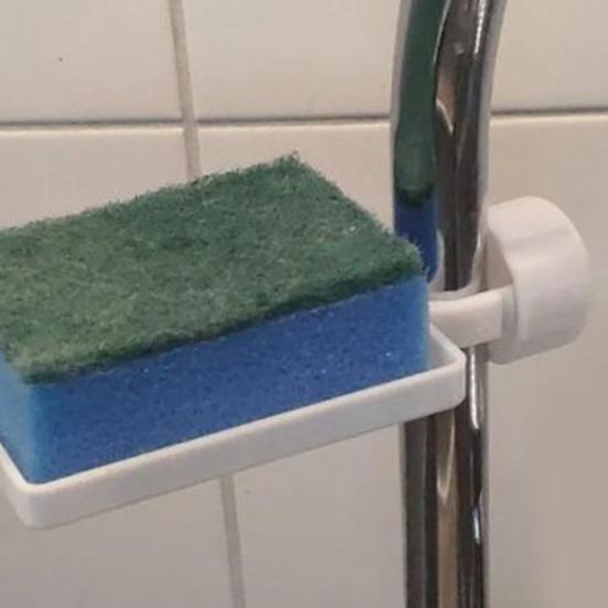 Держатель для губки для крана, регулируемая полка для слива с отверстиями, полка для хранения кухонной раковины, пластиковый органайзер для губки, подходит для большинства стандартных кранов