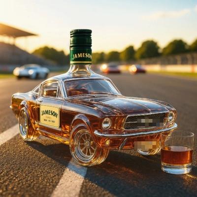 Горячая Распродажа Современный Дизайн Автомобиль Бутылка для Виски Прозрачная Бутылка для Виски Узор в Форме Полицейской Машинки Печать Пустой Стеклянный Декантер