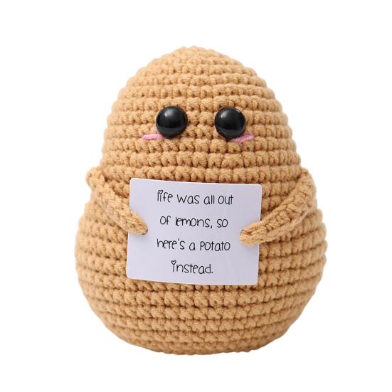 Вязаная крючком кукла-картошка с позитивной открыткой, эмоциональная поддержка, мини-вязаная шапка-картошка, украшение для домашнего офиса, рабочего стола, орнамент