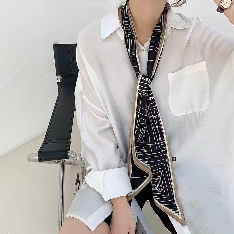 Длинный шейный платок, узкие ленты для волос, шарф, женские модные повязки на голову, шейные платки, напечатанная повязка на голову, симпатичные женские шарфы-сумки 14x145 см