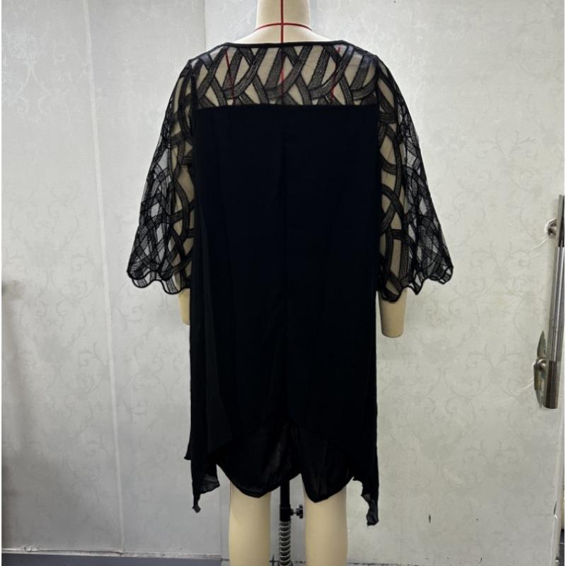 Модное кружевное пэчворк нестандартное свободное шифоновое платье для женщин, однотонное летнее платье больших размеров, женское элегантное повседневное платье с рукавом три четверти 25945