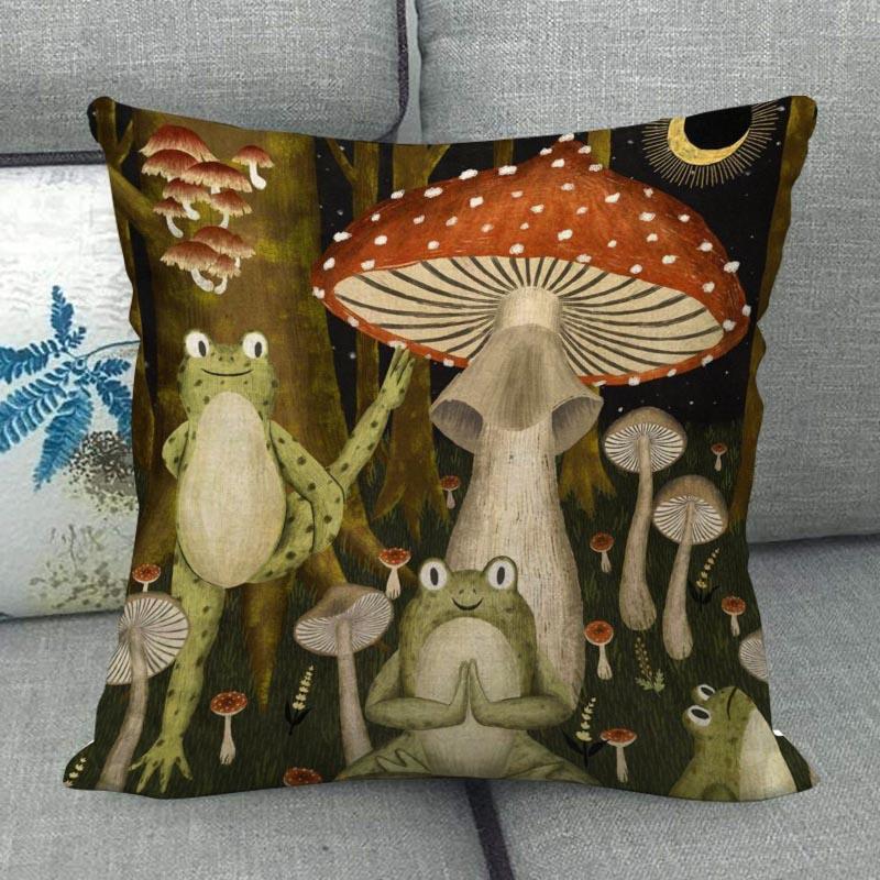 45X45см Наволочка с грибным артом Квадратная на молнии Хлопково-льняные наволочки Спальня Дом Офис Декоративная наволочка WJY12.25