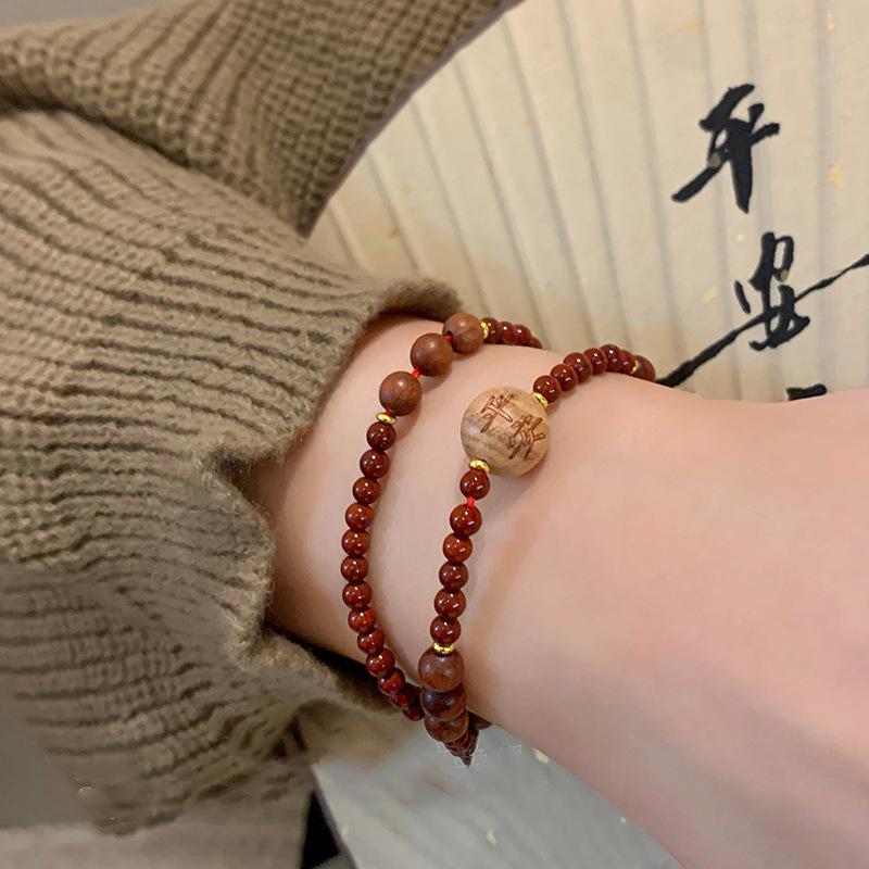 Ping An Happy Fu Новый китайский браслет из камня для женщин в стиле ретро, этнический стиль, нишевый дизайн, бисерные украшения