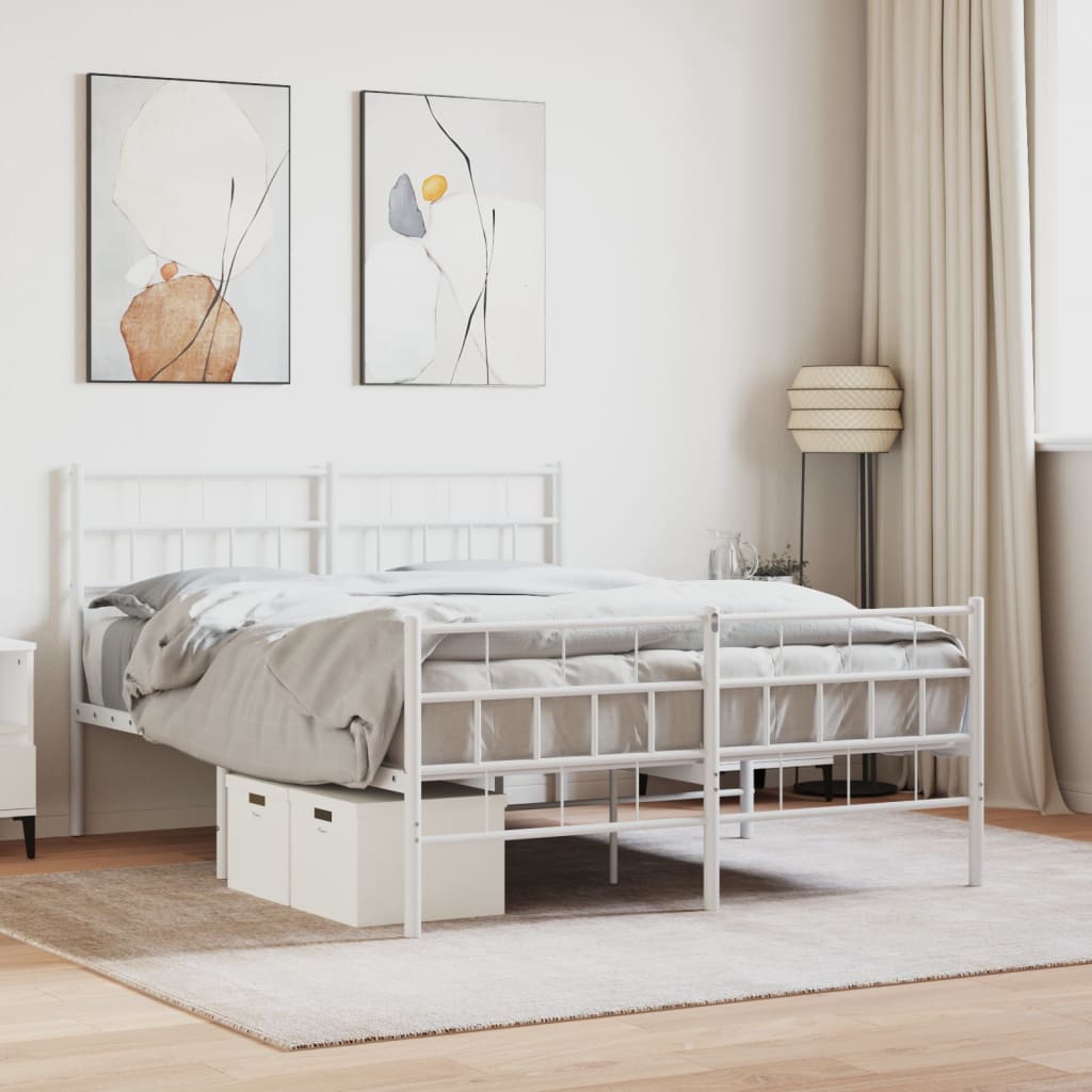 Metal Bed Frame with Headboard and Footboard White 140 x 190 cm