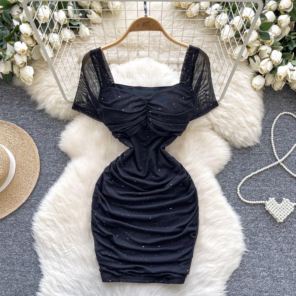 Летние женские квадратный воротник короткий рукав мини сексуальные клубные вечерние облегающие платья-футляры