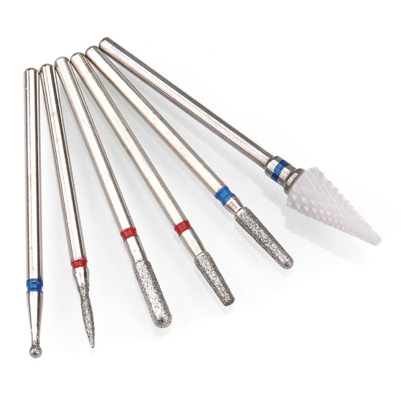 6 шт. алмазные фрезы для ногтей, набор сверл для маникюра, аксессуары для педикюра, электрическая машина, кисточка для ногтей, инструменты для заусенцев