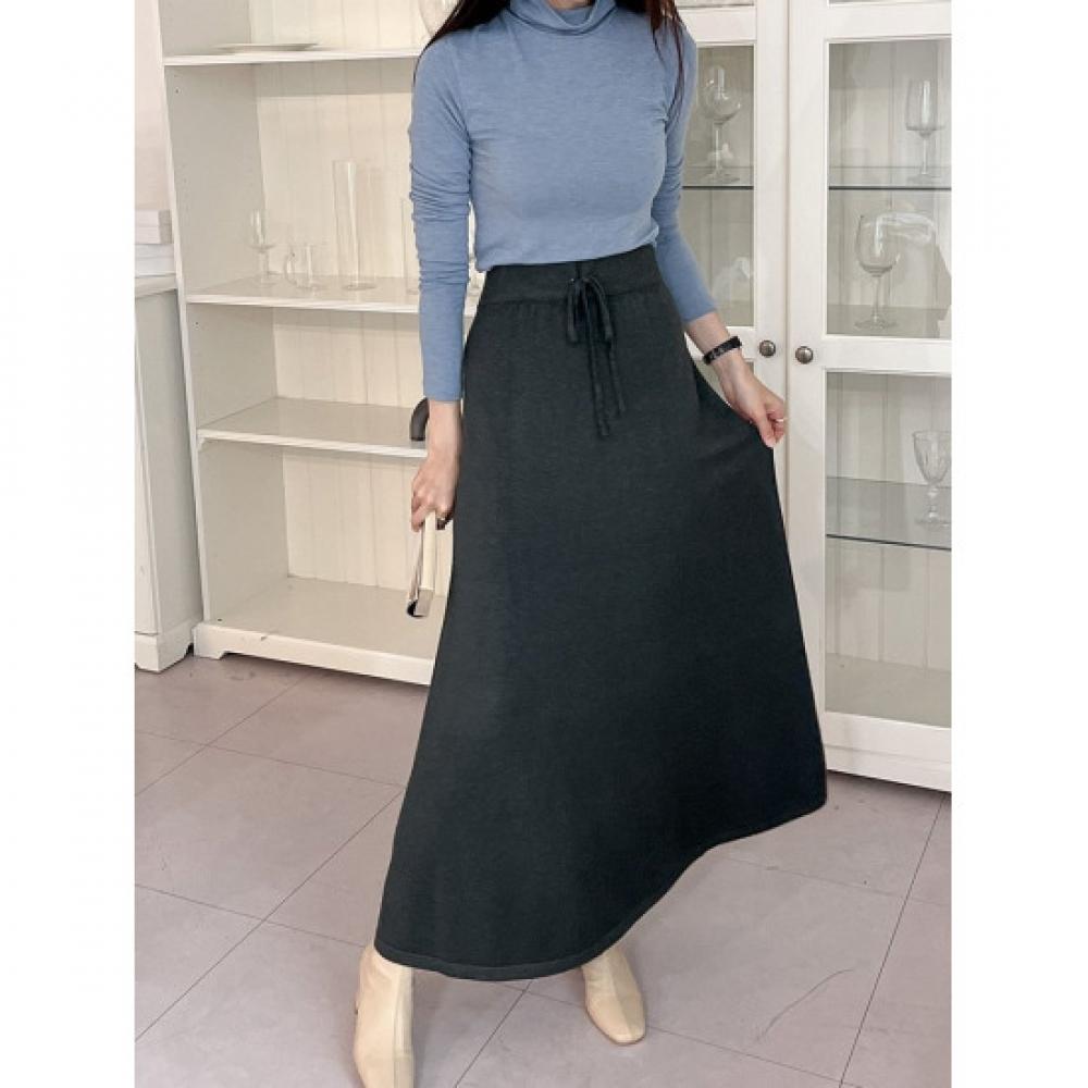 Shop Fw Women Waistband Solid Flare Long Skirt Black 21ds Wsk 3966