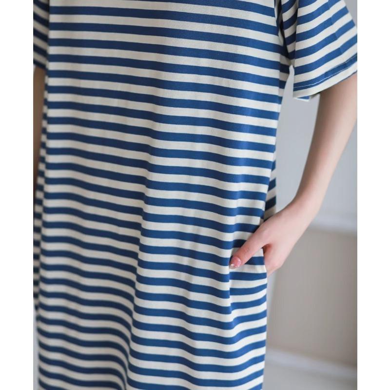 Летнее платье-футболка в полоску с короткими рукавами, женское свободное тонкое платье-футболка длиной выше колена