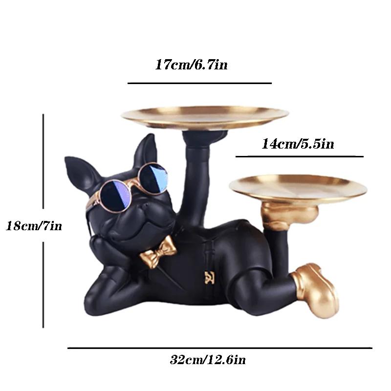 Home Decor Bulldog Desktop Storage Statue Animal Sculpture Dining Table Decor Multi Functional Office Home Decoration Tray Decor