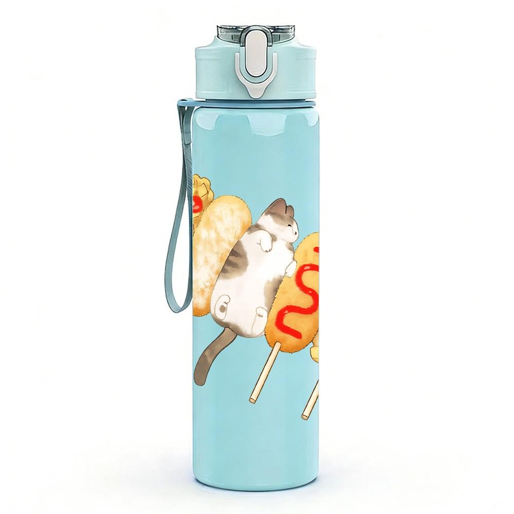 1PC Grilled Sausage Food Pattern 750ml Color Plastic Sports Water Bottle Leakproof Flip Straw Lid Suitable for Sports Office Home Use