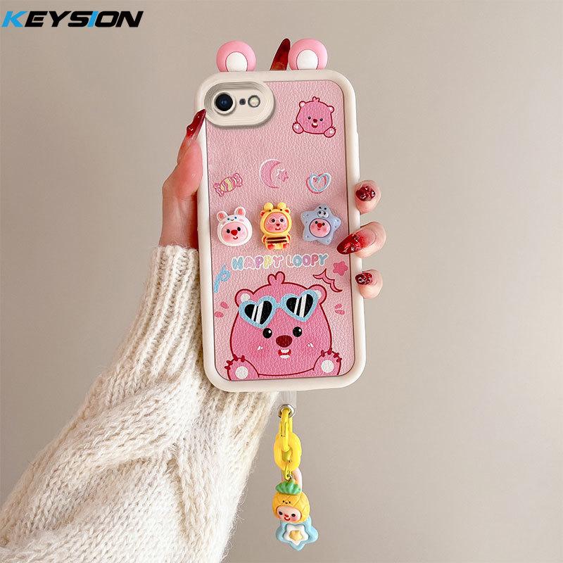 KEYSION Чехол с милым 3D-мультяшным ушком для iPhone SE 2020 2022 с браслетом, силиконовый противоударный чехол для iPhone 8 7 6s Plus