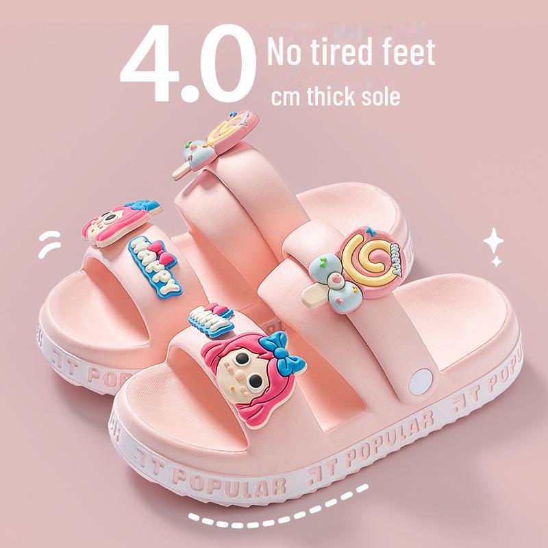 Женские пляжные сандалии с рисунком на толстой подошве, нескользящие, двухсторонняя летняя обувь