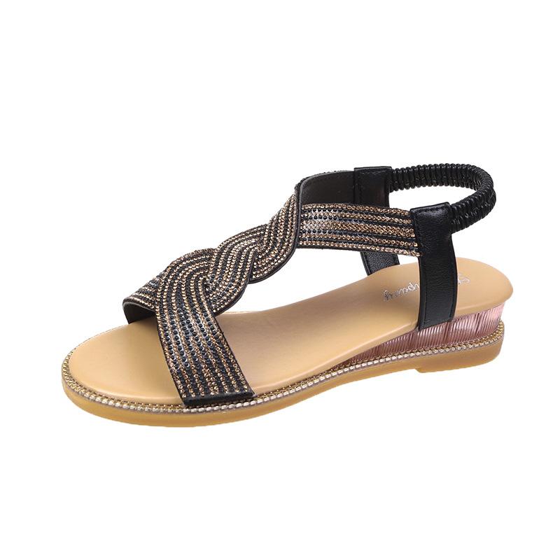 Мода 2024 Лето Сандалии со стразами Модные женские туфли на плоской подошве Повседневные сандалии на платформе Кристальные блестящие танкетки С открытым носком Пляжные шлепанцы