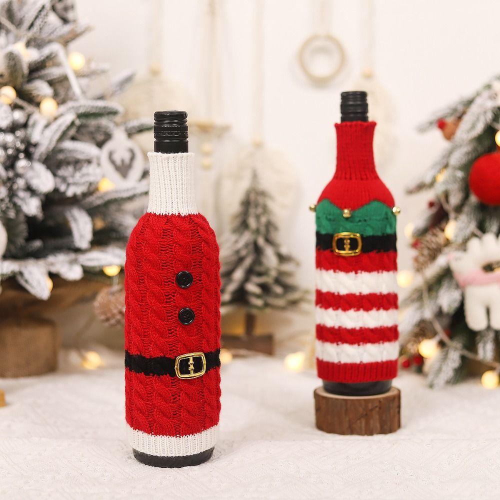 2pcs DIY Christmas Bottle Knitting Dress Creative Wine Bottle Knitted Sweaters Party Supplies