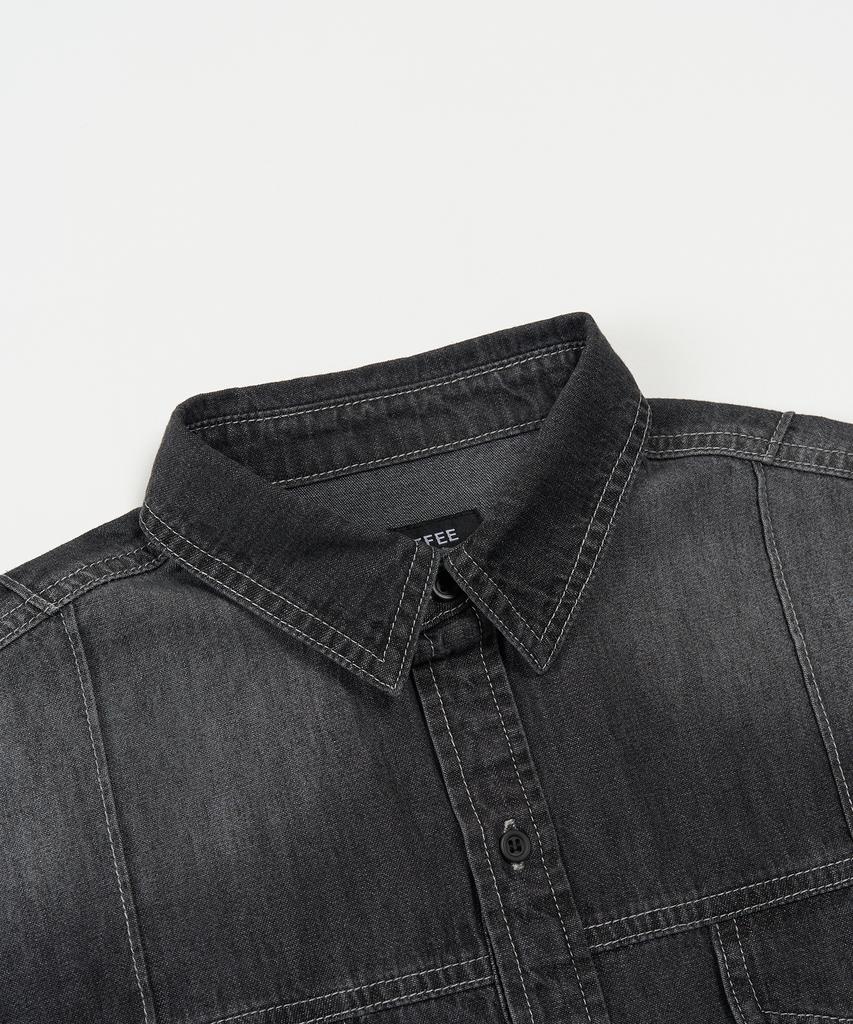 TOFFEE Pintuck Half Denim Shirt (Deep Grey)