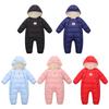 Infant Baby Winter Hooded Romper Solid Color Warm Bodysuit