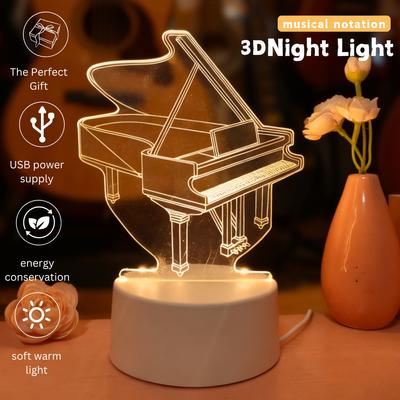 3D ночник-пианино, декорация для атмосферы спальни и кабинета, USB-светильник, подарки на День благодарения и праздники для семьи и друзей.