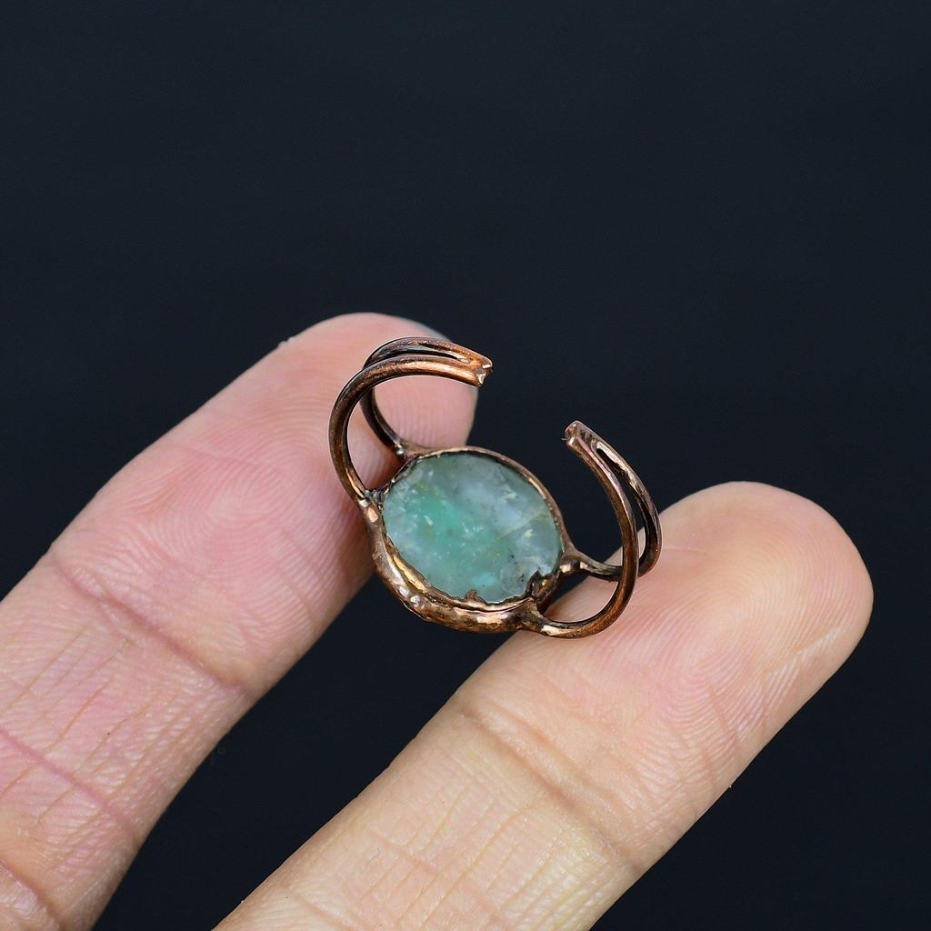 Кольцо из амазонита ручной работы, кольцо из электроформированной меди, антикварное украшение, регулируемое кольцо, подарок на помолвку