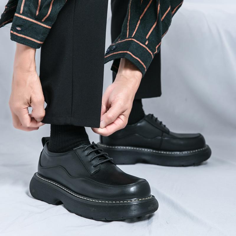 Мода Новая Мужская Мода Дерби Обувь Толстая Подошва Водонепроницаемая Большая Голова Кожаная Обувь Европейские Джентльмены Социальная Обувь Размер 38-45 Мужская Обувь