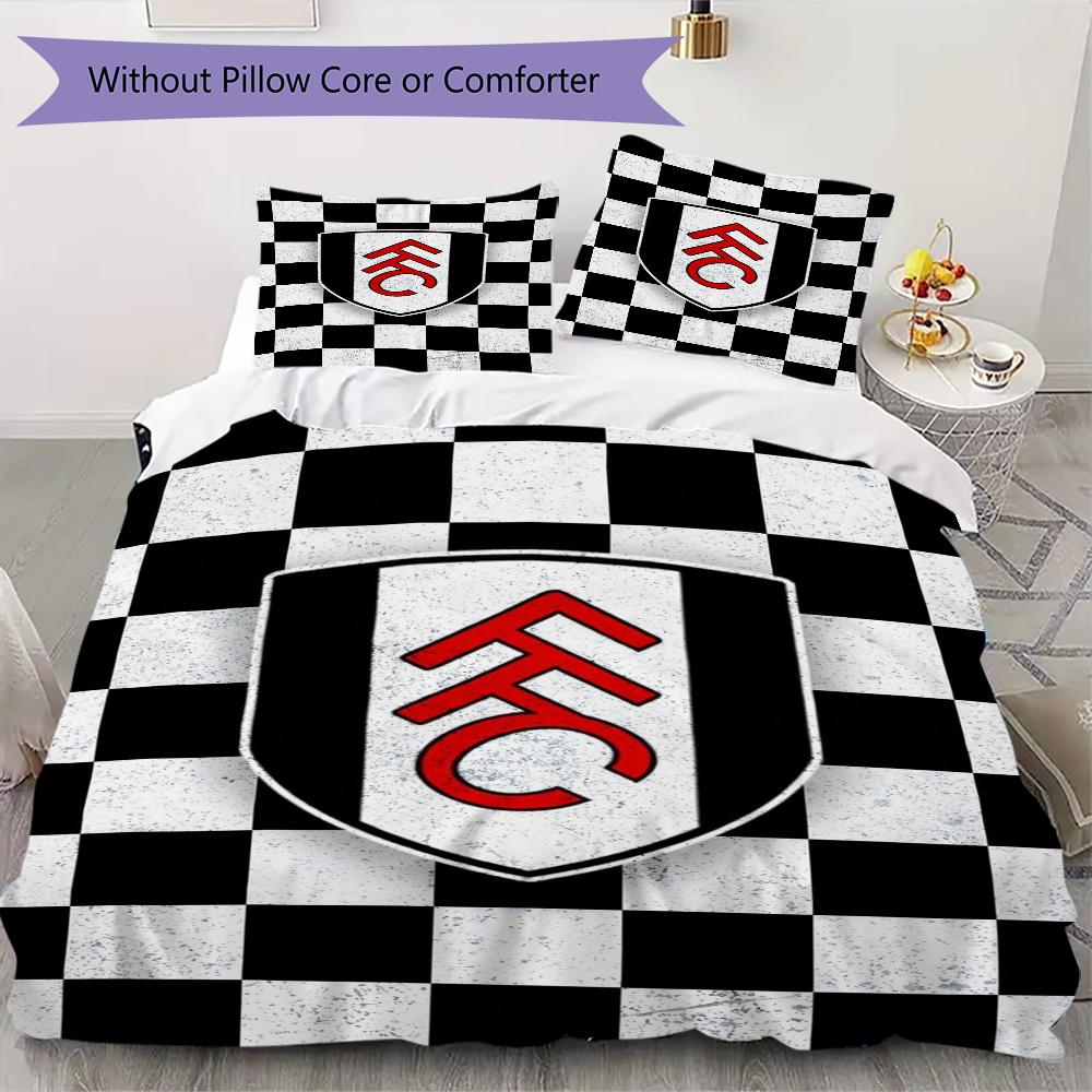 Fulham FC Pattern Bedding uilt Set uilt Cover Pillowcase Home Decoration Birthday Gift (1 * duvet cover + 2 * pillowcase without core)