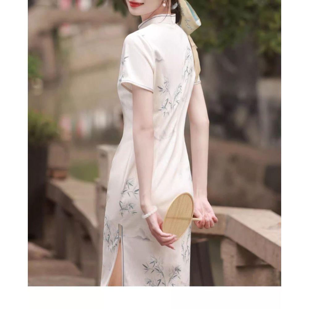 Улучшенное платье Cheongsam в китайском стиле, повседневное ретро-рисование тушью, платье средней длины для женщин
