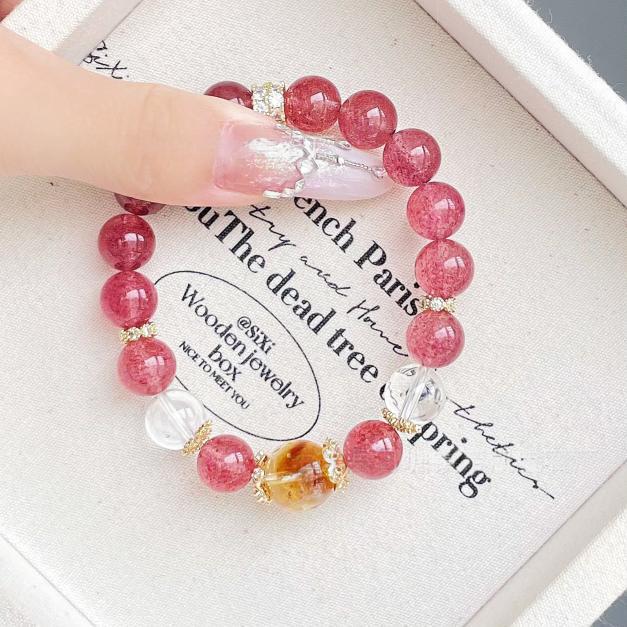 Natural Collectible Grade Strawberry Quartz10mm Women's bracelet with yellow crystal beads, original design