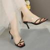 Мода 2025 Горячая Распродажа Женская Обувь Острый Носок Женские Тапочки Модные Тапочки на Квадратном Каблуке Женские Летние Однотонные Каблуки Женские Zapatos