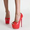 Sexy Red Platform Peep Toe Shallow Mouth Women Pumps Ultra Super Stiletto Heels Model Walk Show Party Shoes