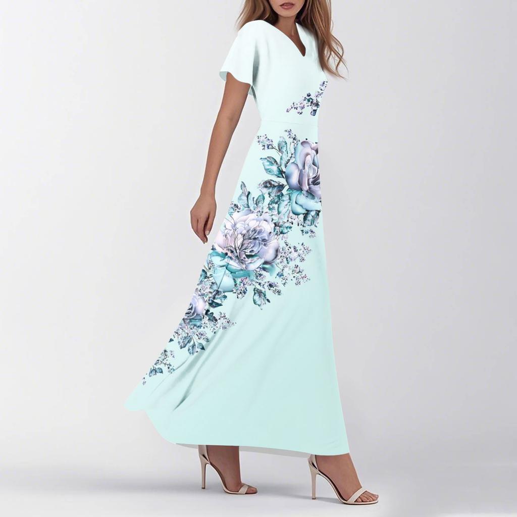 Женское летнее повседневное модное ретро-платье с цветочным принтом и коротким рукавом