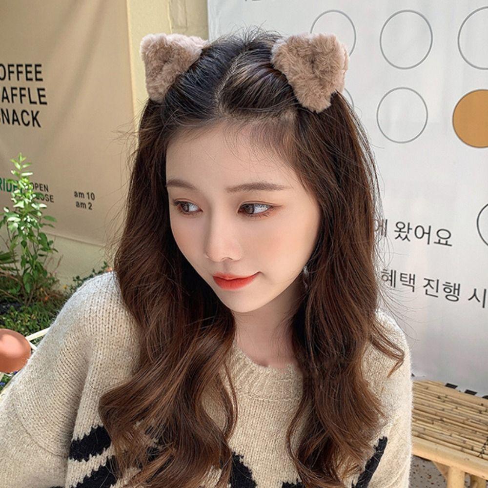 Hollow Plush Cat Ear Hair Clip Lambhair Mini Cat Ear Hairgrip Sweet Small Bear Ear Hair Claw Daily
